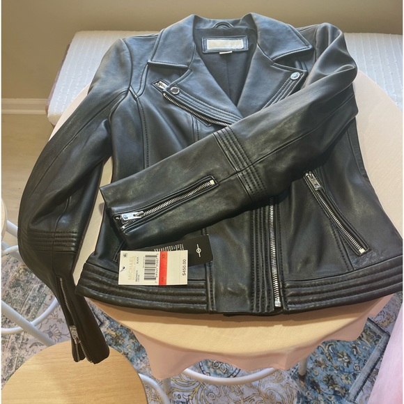 New Michael Kors Black Leather Jacket XS - Picture 1 of 3